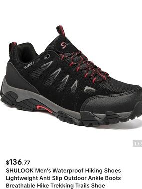 Men's Waterproof Black Sneakers with Red Accents